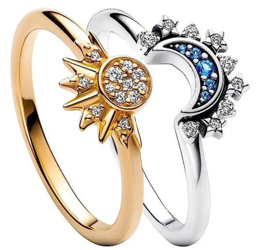 2pc Sparkling Moon and Sun Ring For Couples